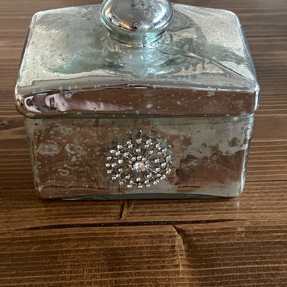Silver Glass Jewelry Box with Crystal Accent